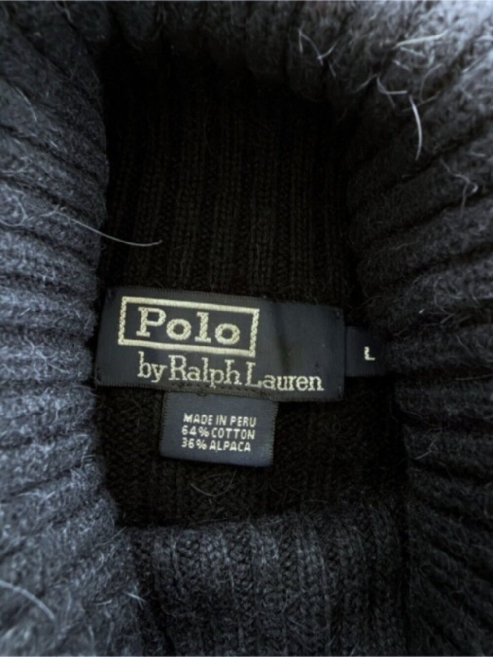 Polo Ralph Lauren Mens L Navy Alpaca Cotton Cable Knit Turtleneck Peru Old Money - Picture 5 of 7